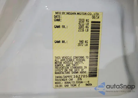 2015 Nissan Altima 2.5 from USA, damaged, VIN 1N4AL3AP4FC162705